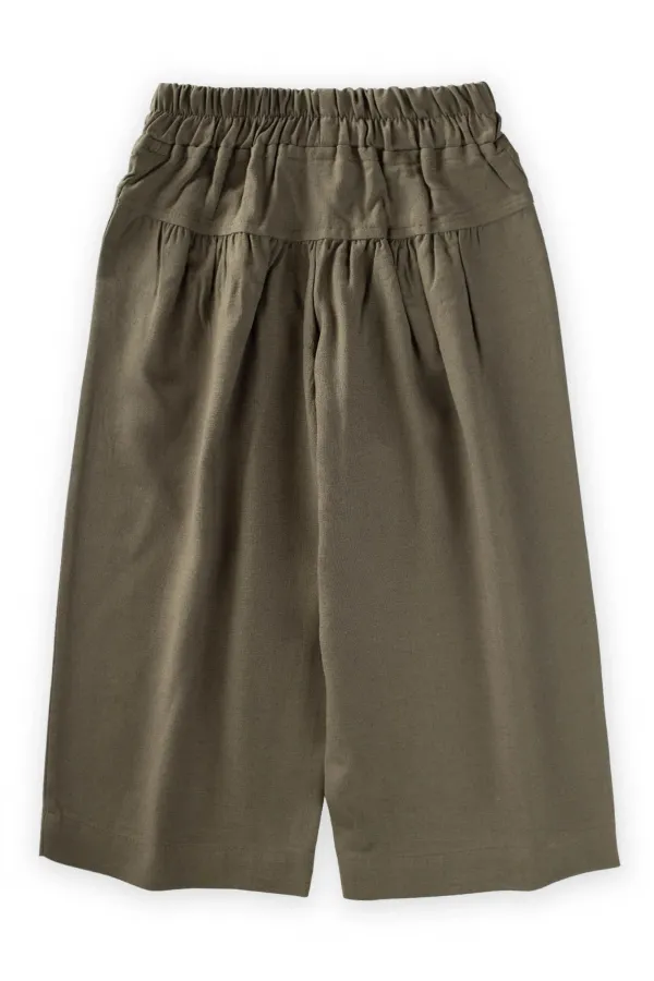 Pantalon en lin kaki vert avec corset et cordon de serrage pour enfant de 2 à 7 ans