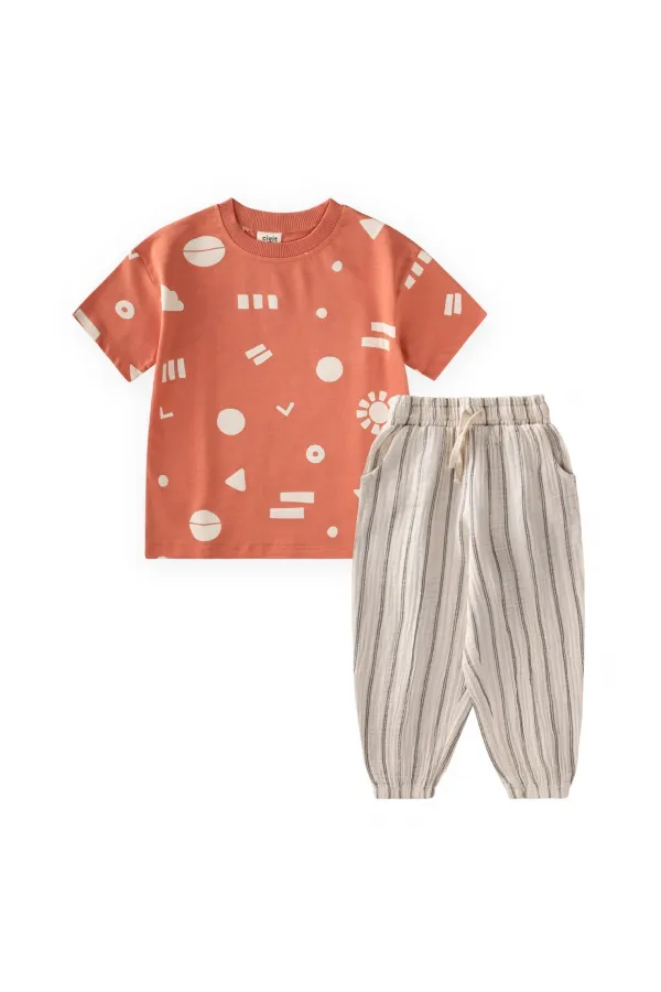 Ensemble pantalon et t-shirt bio, 2-12 ans, orange