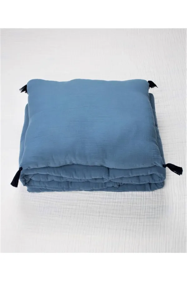 Ensemble de coussins de protection en mousseline pour lit bébé (lavés) 32 x 180 cm +/- 2 cm Bleu indigo