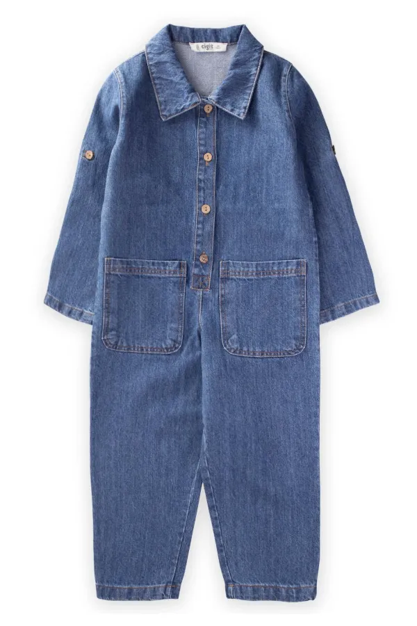 Çift Cepli Kot Tulum 2-7 Yaş Mavi