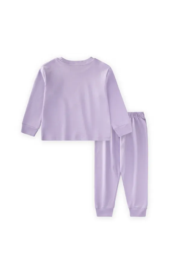 Cat Print Pajama Set for Ages 2-8, Lilac