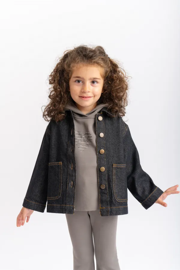 Koyu Yıkama Kot Ceket 2-7 Yaş Siyah
