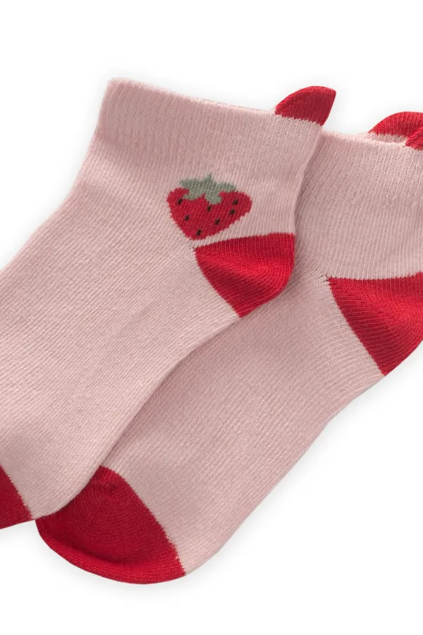 Chaussettes enfant à motif fraise, 5-12 ans, rose-rouge