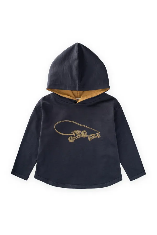 Kapşonlu Uzun Kollu T-Shırt 2-10 Yaş Lacivert