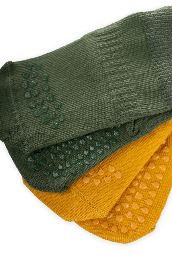 Chaussettes doubles antidérapantes pour ramper, 1-4 ans, couleur moutarde kaki