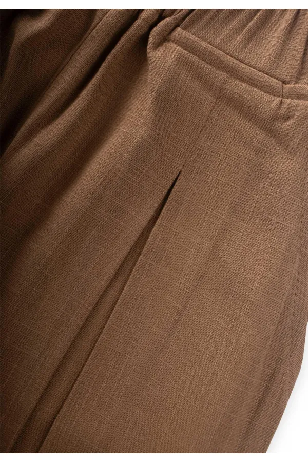 Pantalon en lin à plis plats, jambes et taille fermées, 2-7 ans, couleur caramel