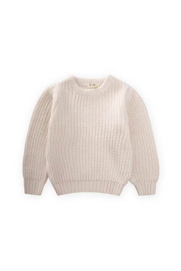 Pull Selanik à col rond en maille, couleur écru, 2-8 ans