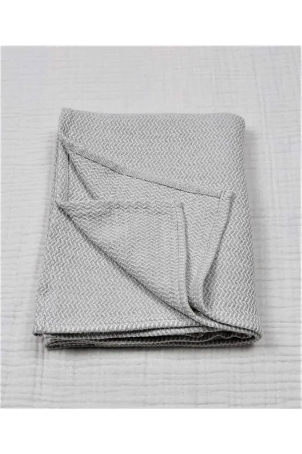 Couverture bébé en coton tissé à motifs (lavée) 93 x 100 cm +/- 3 cm Gris