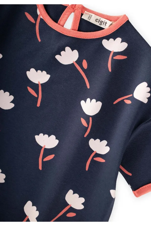 Desenli Oversize Şortlu Takım 1-7 Yaş Lacivert