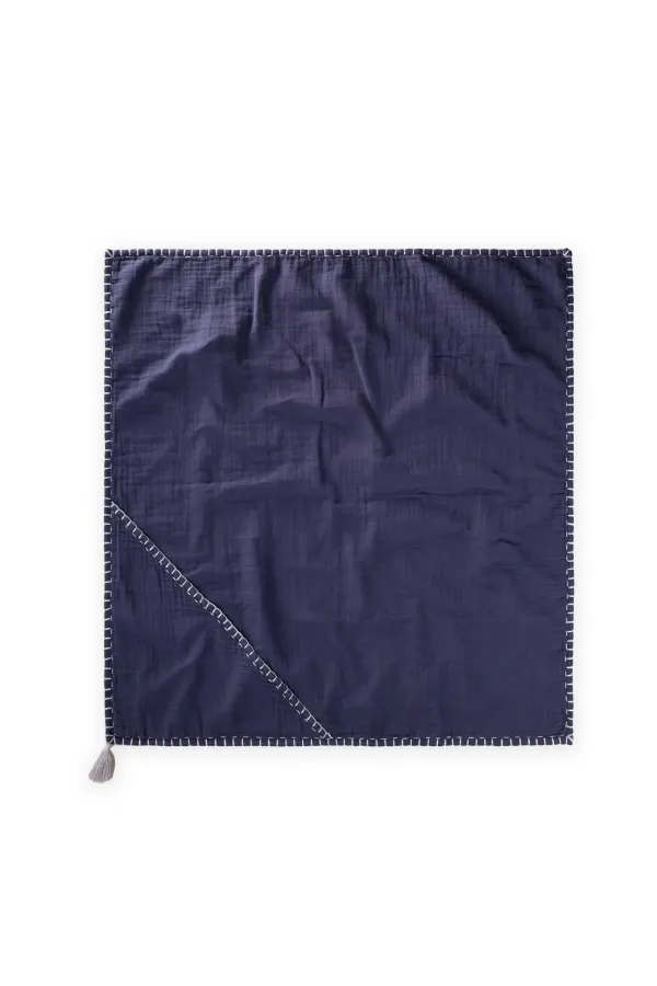 Double Layer Handmade Muslin Triangle Towel (Washed) 75x75 cm Navy Blue