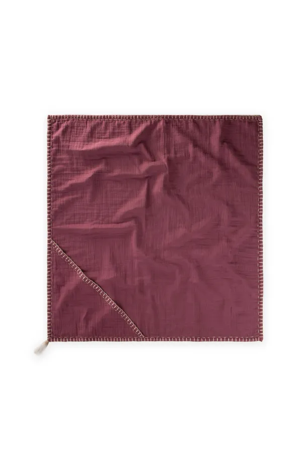 Serviette triangulaire en mousseline double épaisseur faite main (lavée) 75 x 75 cm prune