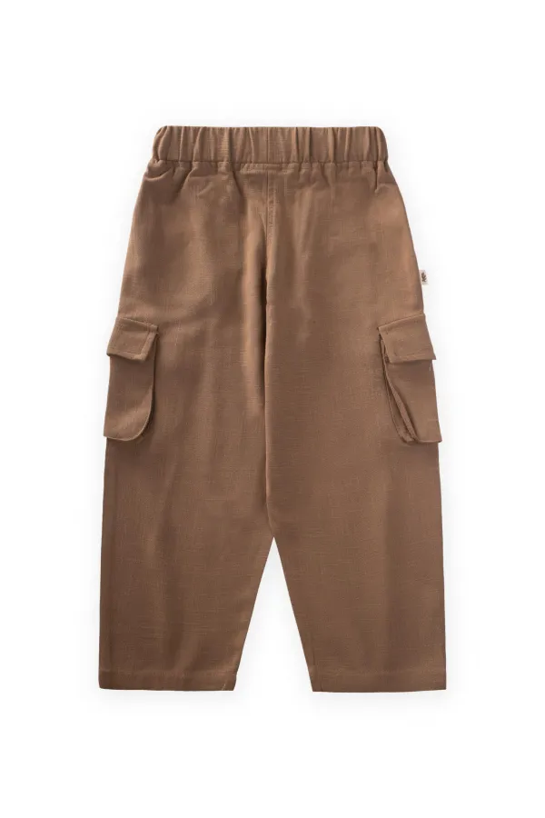 Çift Körük Cepli Keten Pantolon 2-7 Yaş Caramel