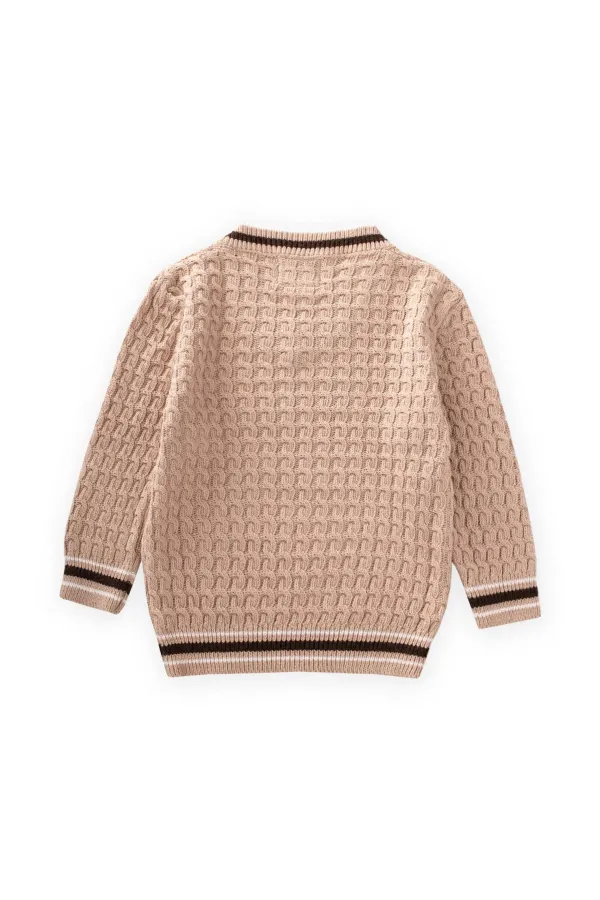 Saç Örgü V Yaka Kazak 2-9 Yaş Bej