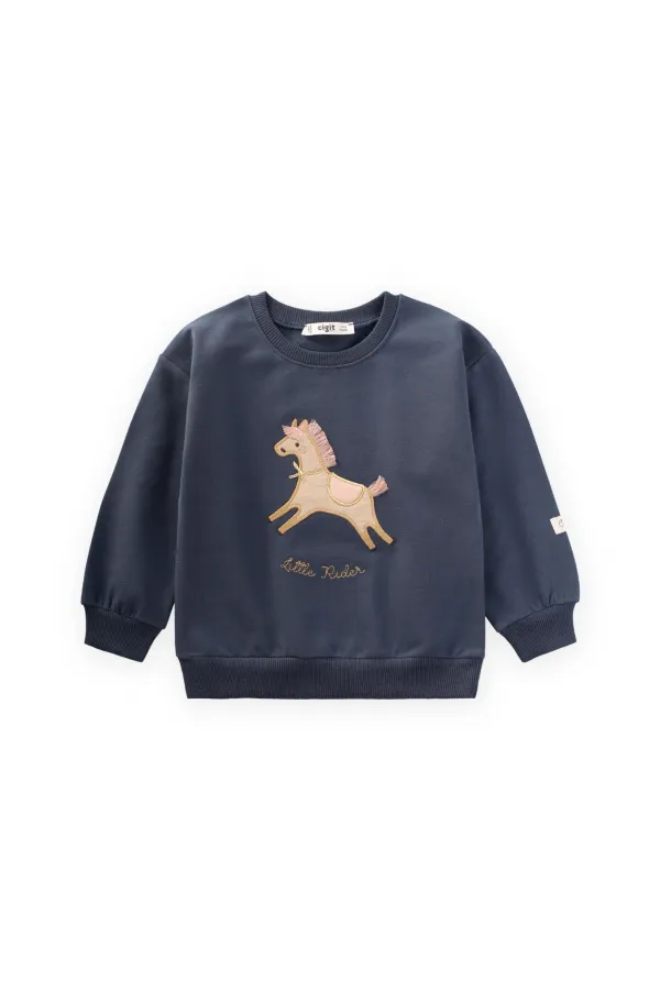 At Aplikeli Sweatshirt 1-6 Yaş Lacivert