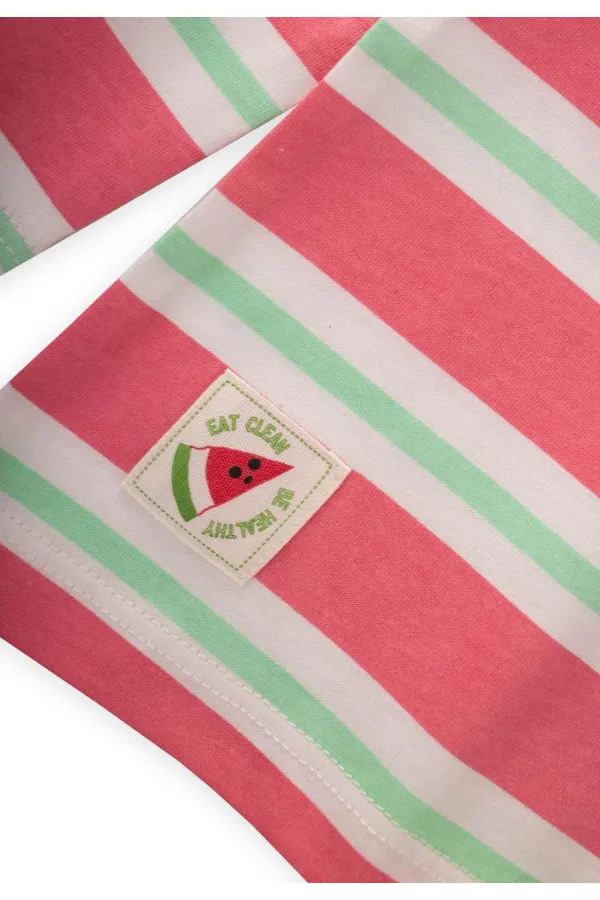 Çizgili Uzun Kollu T-Shırt 2-8 Yaş Pembe Yeşil Çizgili