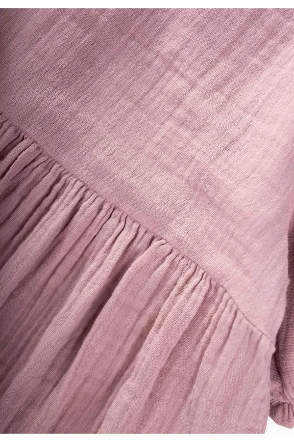 Organic Balon Kollu Müslin Elbise 2-10 Yaş Leylak