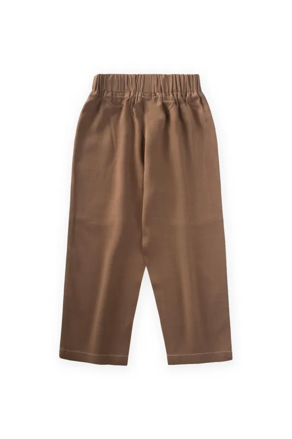 Kontrast Dikişli Keten Pantolon 2-7 Yaş Caramel