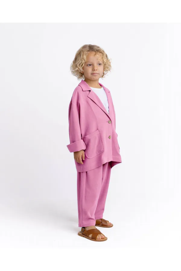 Keten Blazer Ceket 2-7 Yaş Pembe