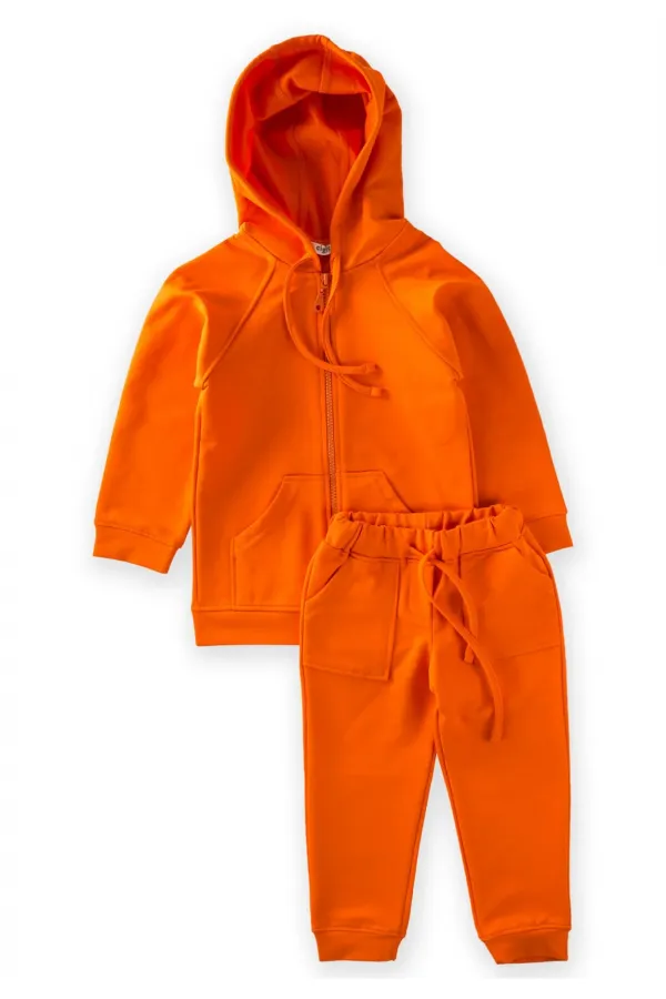 Ensemble de survêtement zippé orange pour enfants de 2 à 9 ans