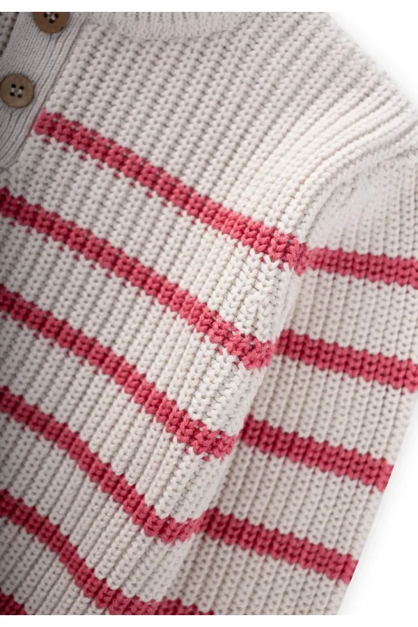 Striped Knitted Sweater for 2-8 Years Old Ecru-Salmon Stripes