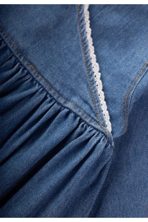 Denim Dress with Tomato Pastel Blue for Ages 2-7