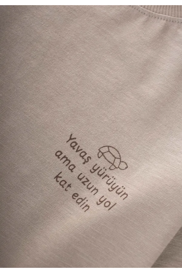 T-shirt à manches longues avec slogan, 2-10 ans, taille S, couleur vison