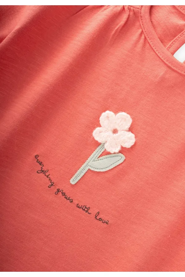Aplikeli T-Shirt 2-8 Yaş Mercan