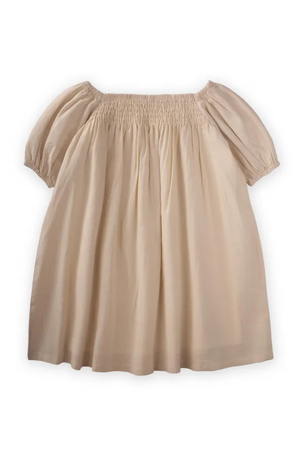 Sıra Lastikli Elbise 2-7 Yaş Ekru