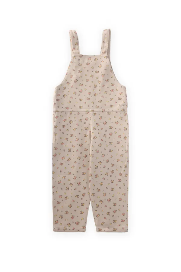 Desenli Gabardin Salopet 2-7 Yaş Ekru Çiçekli