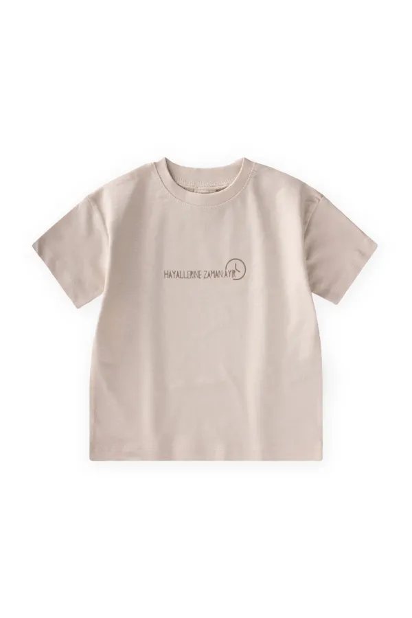 Slogan Baskılı T-Shirt 2-10 Yaş Açık Bej Slogan Baskılı T-Shirt 2-10 Yaş Açık Bej