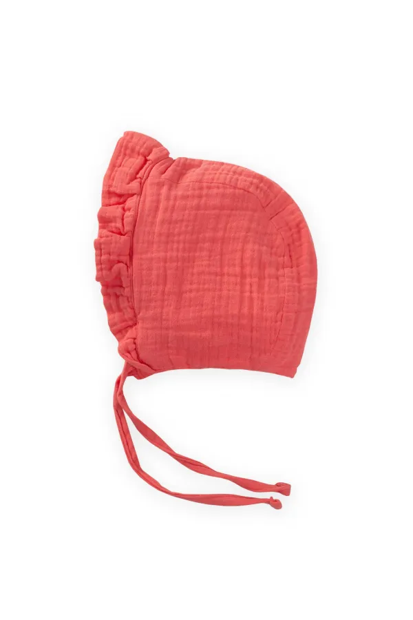 Bonnet bébé musulman à nouer et à volants, corail, 0-2 ans