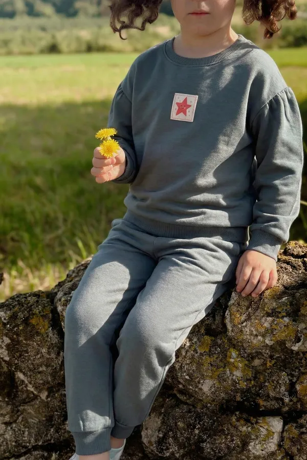 Ensemble sweat-shirt à étiquette détaillée pour enfants de 1 à 7 ans, vert