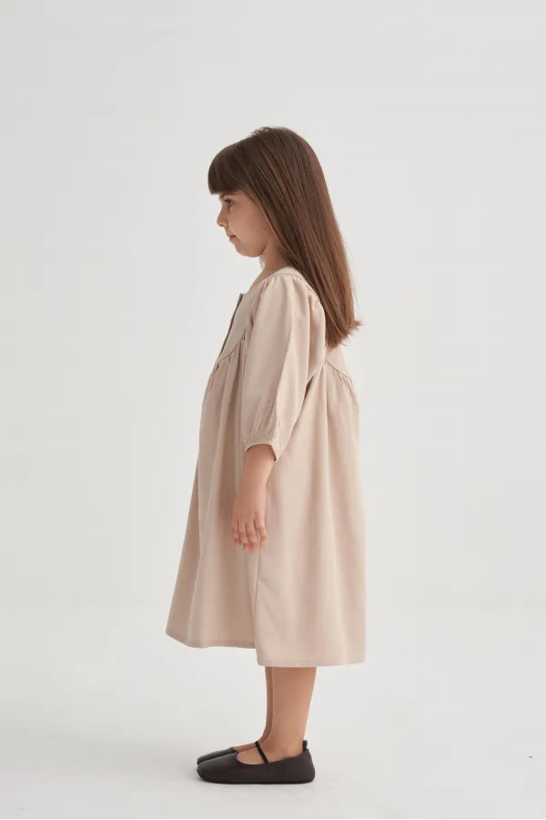 Tencel Robalı Elbise 2-7 Yaş Bej