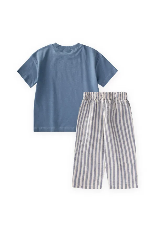 Muslin Trousers and T-Shirt Set, Ages 2-10, Indigo Blue
