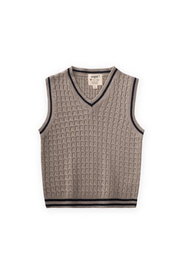 Saş Örgü Triko Süeter 3-9 Yaş Bej