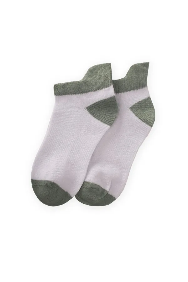 Burnu Topuğu Rekli Çocuk Patik Çorap 5-12 Yaş Çağla Yeşili