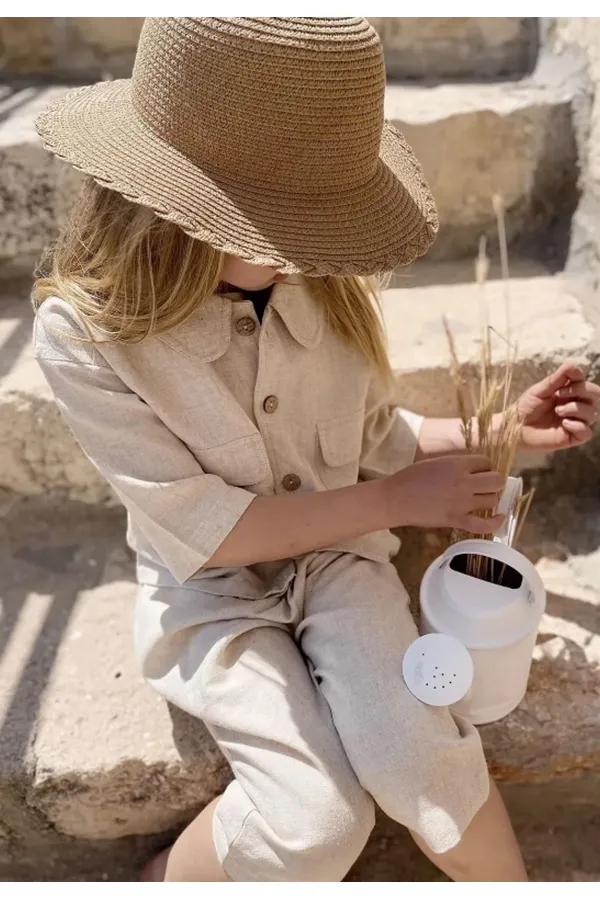 Sarh Keten Düğmeli Ceket 2-7 Yaş Naturel