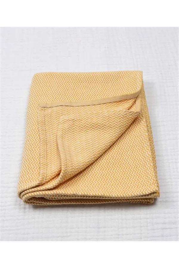 Hasır Desen Bebek Pamuk Battaniye (Yıkanmıştır) 93X100 cm +/- 3 cm Hardal Sarı