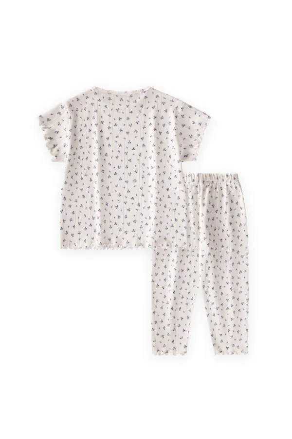 Desenli Pijama Takımı 1-8 Yaş Lila Çiçek Desen