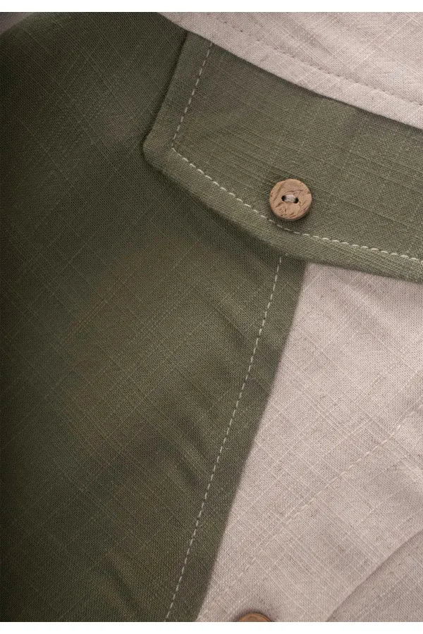 İki Renkli Keten Gömlek 2-7 Yaş Naturel-Haki