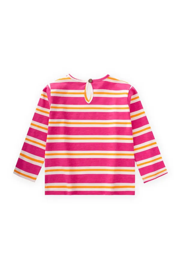 Çizgili Uzun Kollu T-Shırt 2-8 Yaş Fuşya Turuncu Çizgili