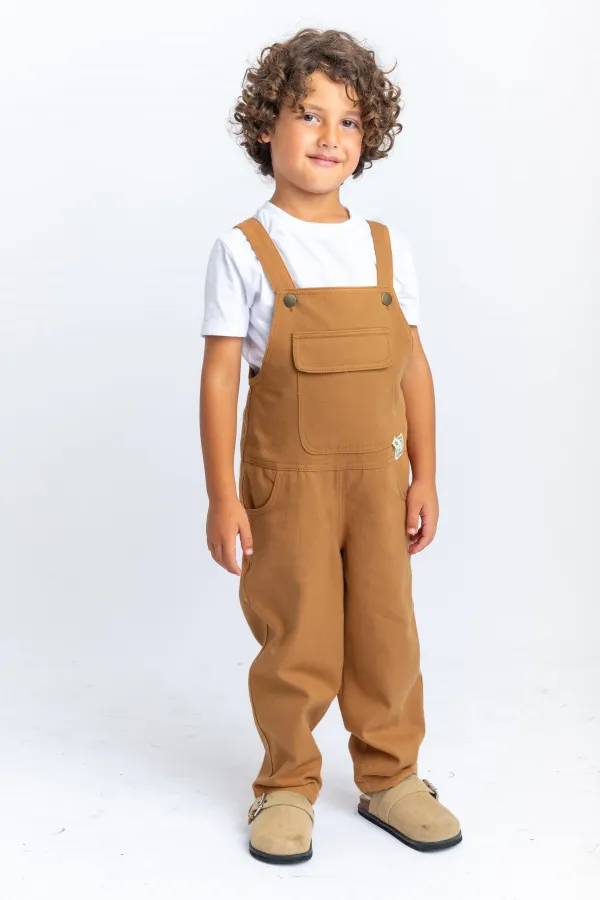 Salopette en gabardine beige, 2-7 ans
