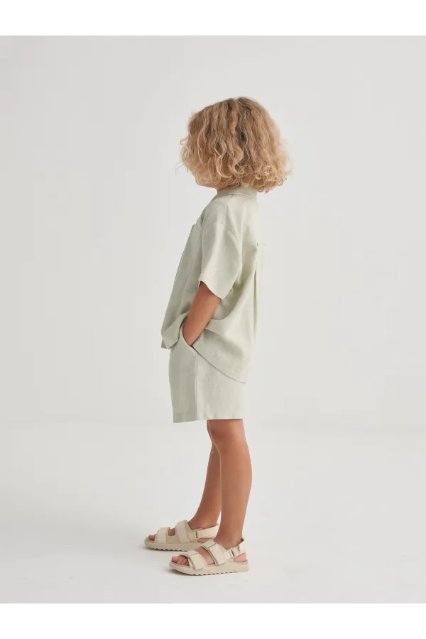 Behappy Ensemble short brodé en lin, 2 à 7 ans, vert menthe Behappy Ensemble short brodé en lin, 2 à 7 ans, vert menthe