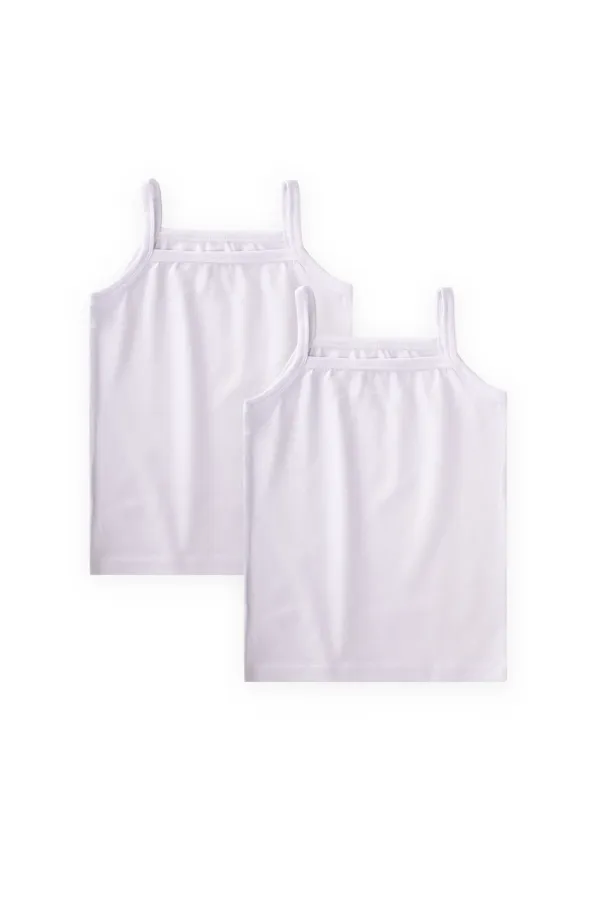 Two-Piece Strappy Girls' Tank Top, Ages 2-11, White