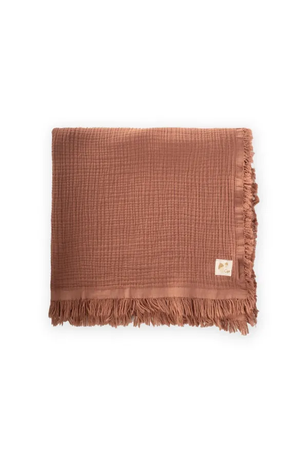 Couverture à pompons quatre couches 80 x 120 cm marron clair