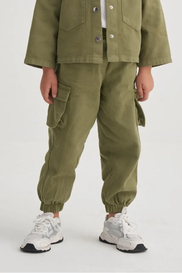Gabardin Kargo Pantolon 2-7 Yaş Haki Yeşil