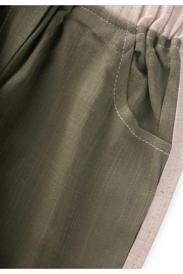 Pantalon en lin bicolore kaki vert pour enfant de 2 à 7 ans