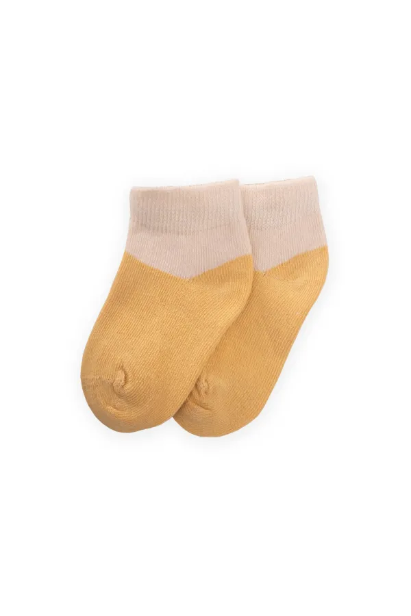 Chaussettes-chaussons bicolores pour bébé de 0 à 4 ans, jaune moutarde