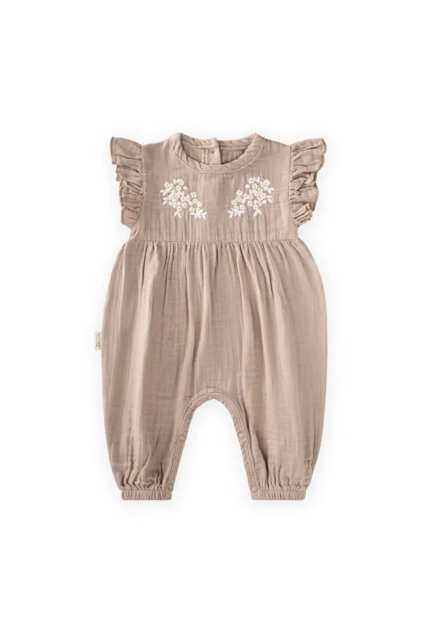 Daisy Embroidered Romper, 0-3 Years Old, Mink