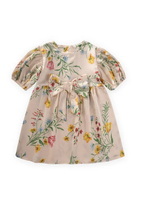 Robe en satin à motifs écru, 2-8 ans